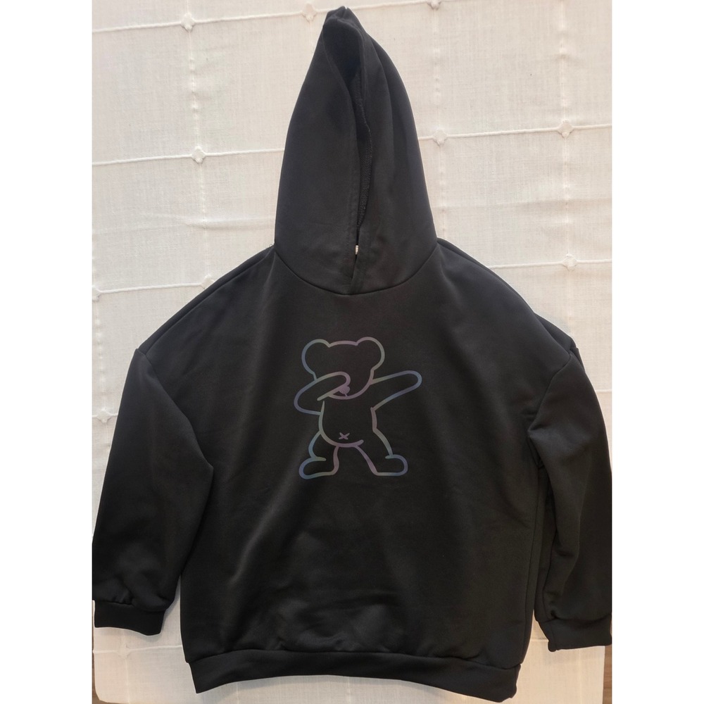 SHEIN Kids Black Dabbing Bear Iridescent Reflective Hoodie Sweatshirt 13-14Y